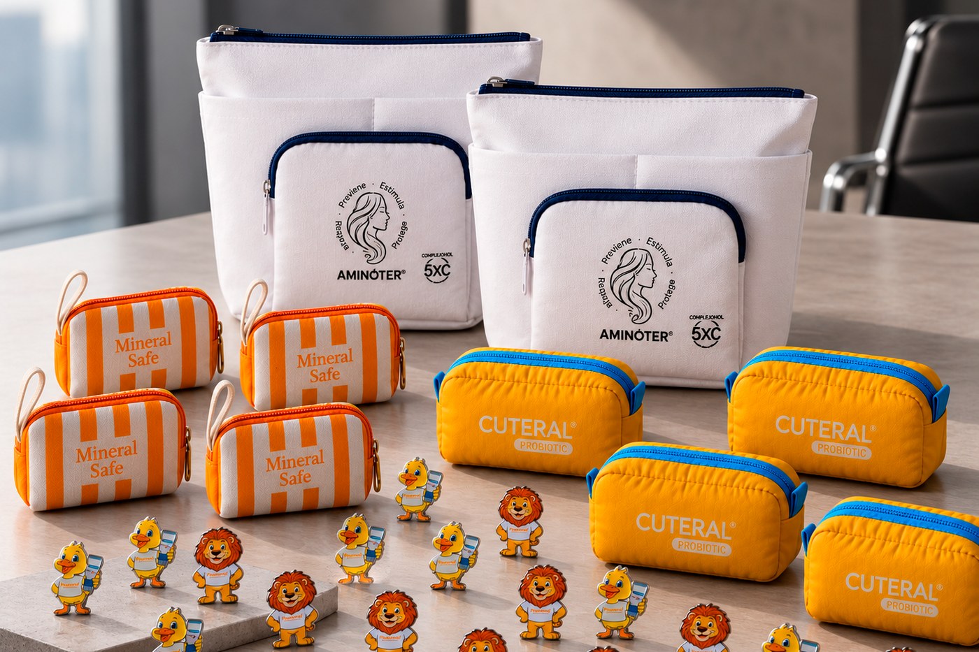 Materiales de marca Carnot — cosmetiqueras, bolsas y pines