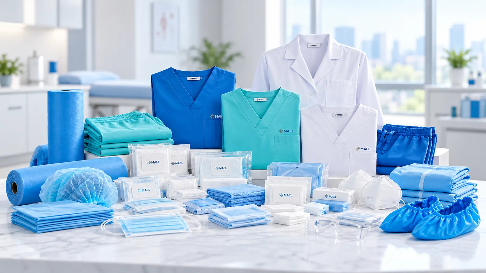 Uniformes médicos y materiales desechables para salud y pharma