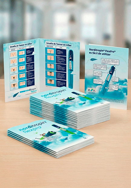 Tres mil folders full print frente y vuelta laminados para Novonordisk